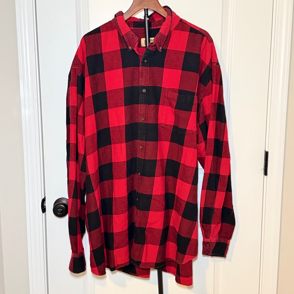 The Foundry Supply Co Mens 3XLT Red Black Buffalo Plaid Flannel Shirt